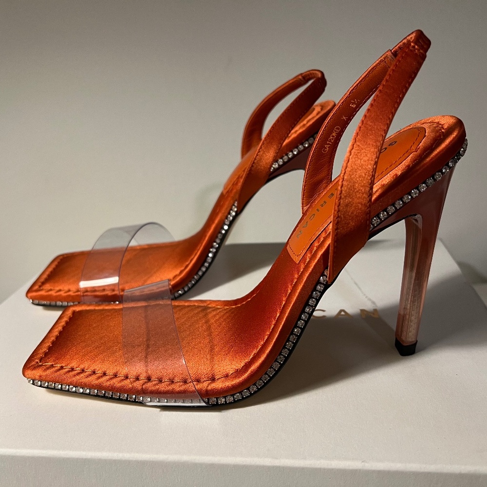 Good American satin heeled sandal